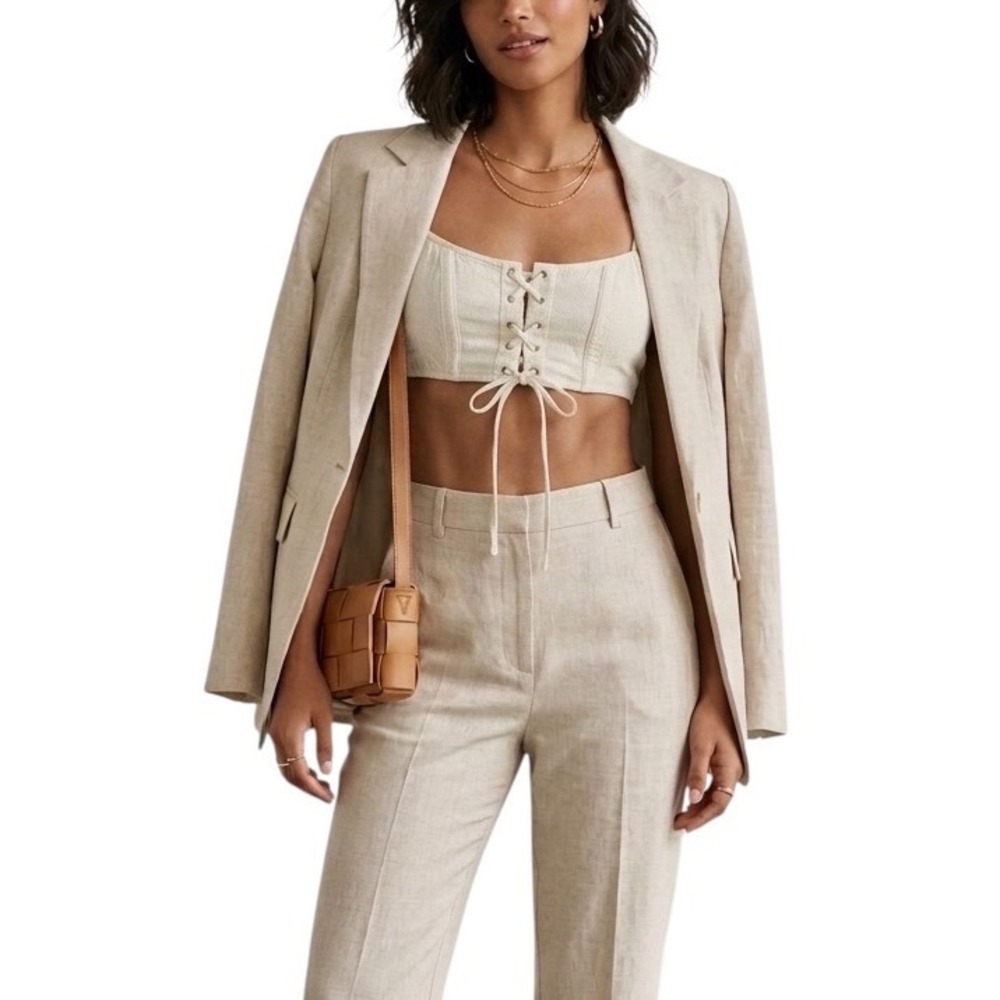 Zara Womens Cream Lace Up Corset Crop Top Bralette Spaghetti Strap Small